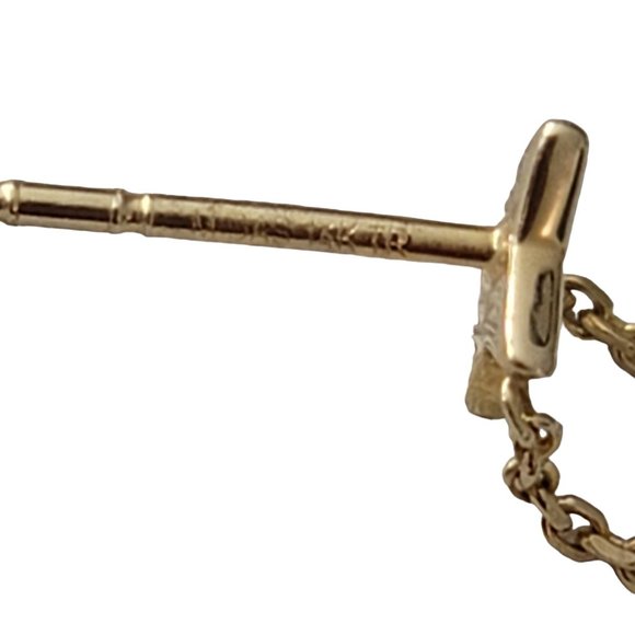 14K Yellow Gold 4 Point Star With Chain Dangle One Post Earring, E116 - Picture 3 of 11